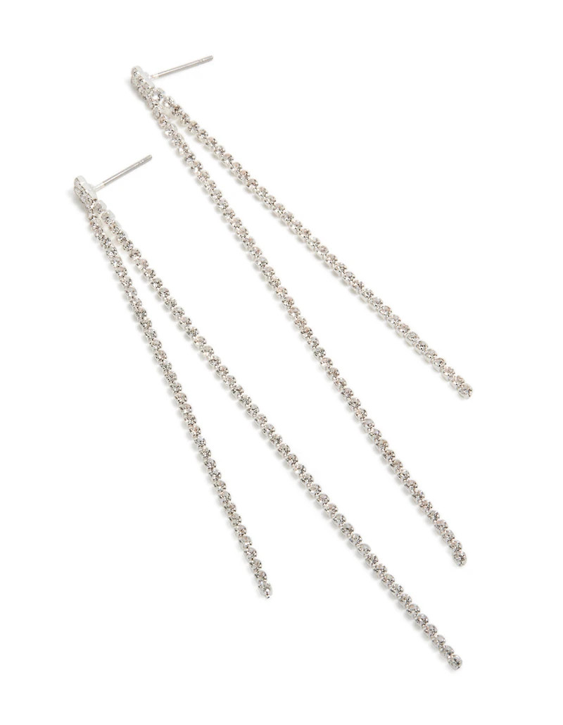Silver Diamante Dangle Drop Earrings