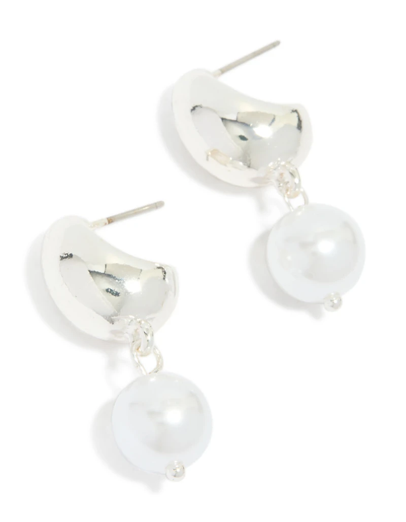 Silver Pearl & Bubble Huggie Earrings