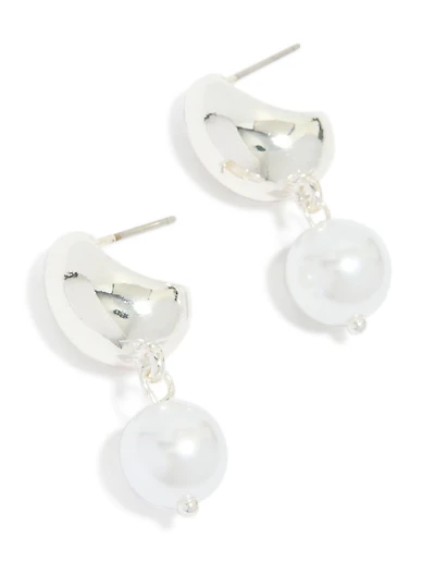 Silver Pearl & Bubble Huggie Earrings