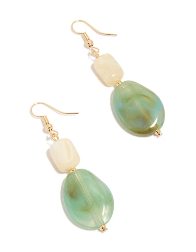 Gold Green Acrylic Stone Drop Earrings