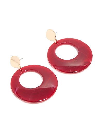 Gold Red Marble Circle Drop Earrings