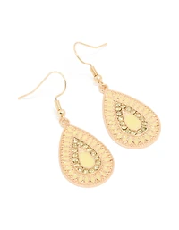 Gold Diamante Teardrop Filigree Drop Earrings