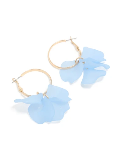 Gold Blue Acrylic Petal Drop Hoop Earrings