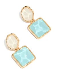 Gold Organic Pool Effect Round & Square Drop Earrings