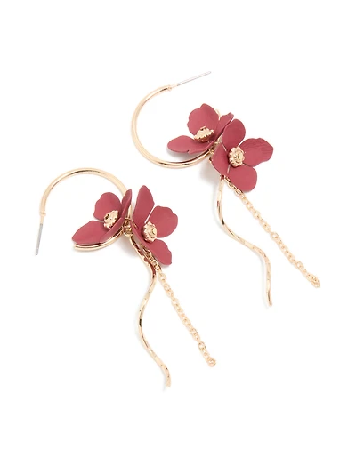 Boucles d’oreilles tombantes dorées, rouges et torsadées,
