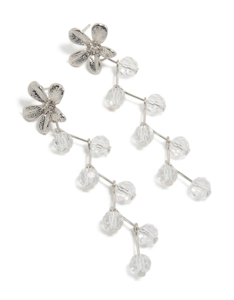 Silver Diamante Zigzag Flower Drop Earrings