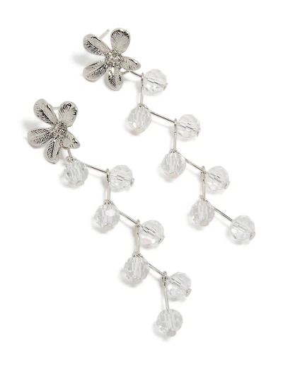 Silver Diamante Zigzag Flower Drop Earrings