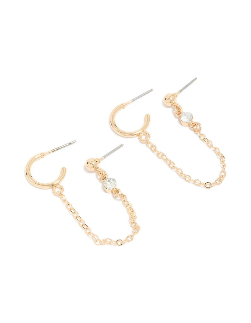 Gold Huggie & Chain Stud Earrings