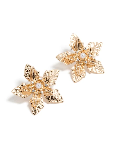 Gold Textured Flower Stud Earrings