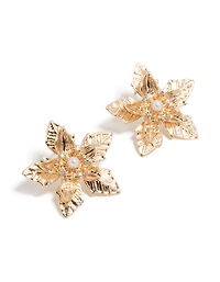 Gold Textured Flower Stud Earrings