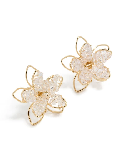 Gold Acrylic Petal Flower Stud Earrings
