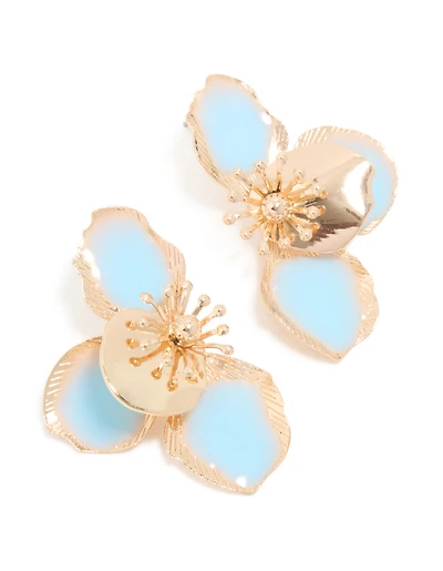 Gold & Blue Half Flower Stud Earrings