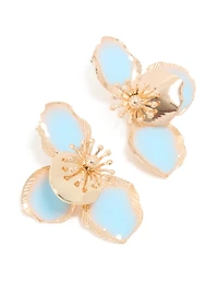 Gold & Blue Half Flower Stud Earrings