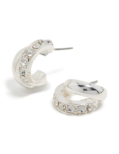 Silver Diamante Split Huggie Earrings