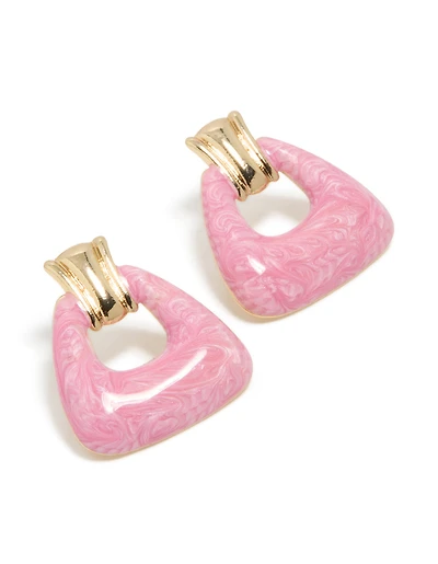 Gold Pink Marbled Acrylic Barbell Stud Earrings