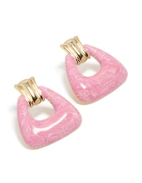 Gold Pink Marbled Acrylic Barbell Stud Earrings