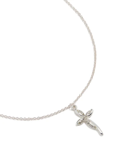 Silver Diamante Twist Cross Pendant Necklace