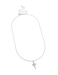 Silver Diamante Twist Cross Pendant Necklace
