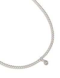 Silver Pear Diamante Drop Cuban Link Necklace