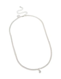 Silver Pear Diamante Drop Cuban Link Necklace