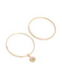Gold Diamante Charm & Textured Bangles 2-Pack