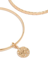 Gold Diamante Charm & Textured Bangles 2-Pack