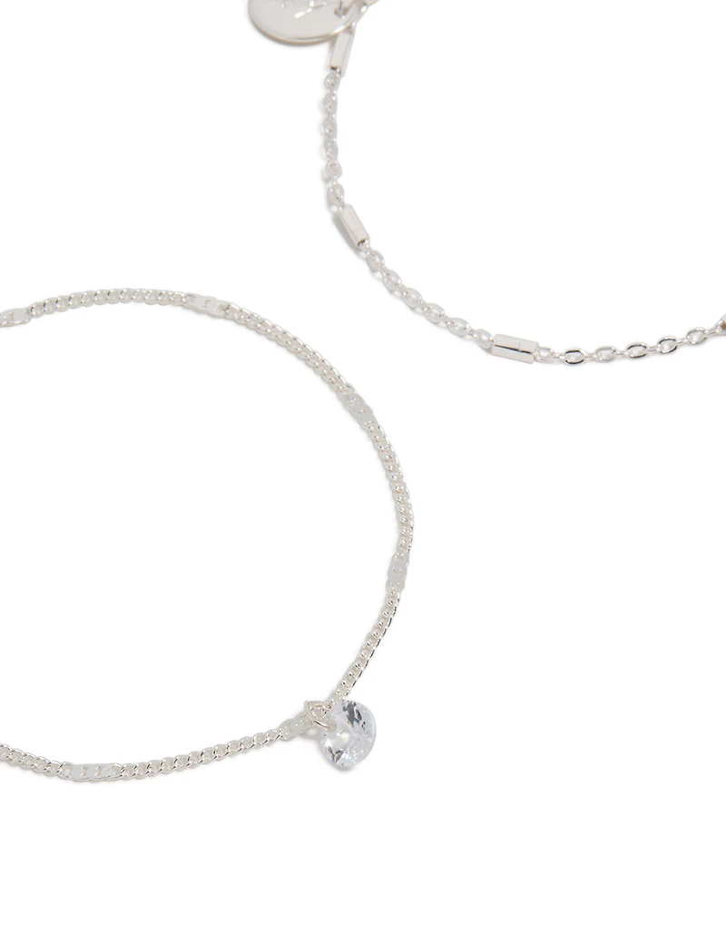 Silver Cubic Zirconia Drop & Chain Bracelets 2-Pack