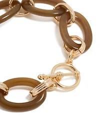 Gold & Brown Acrylic T-Bar Bracelet