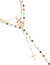 Pierre de verre dorée transparente et collier en Y croisé