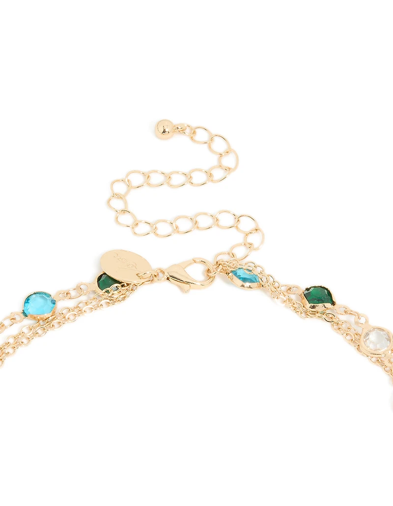 Pierre de verre dorée transparente et collier en Y croisé