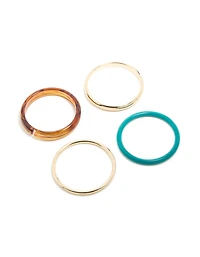 Gold, Brown & Blue Acrylic Bangles  4-Pack