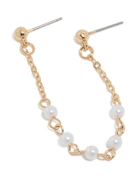 Gold Pearl Chain Link Stud Earring