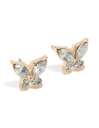 Gold Clear Diamante Butterfly Stud Earrings