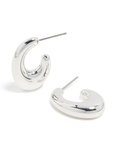 Silver C Shaped Bubble Huggie Earrings