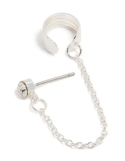 Silver Diamante Ribbed Cuff & Stud Earring