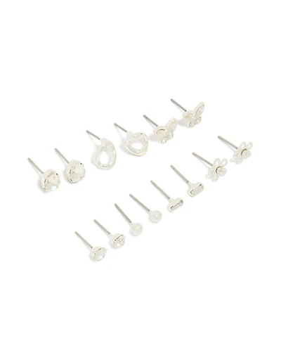Silver Butterfly & Diamante Teardrop Earrings 7-Pack