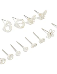 Silver Butterfly & Diamante Teardrop Earrings 7-Pack