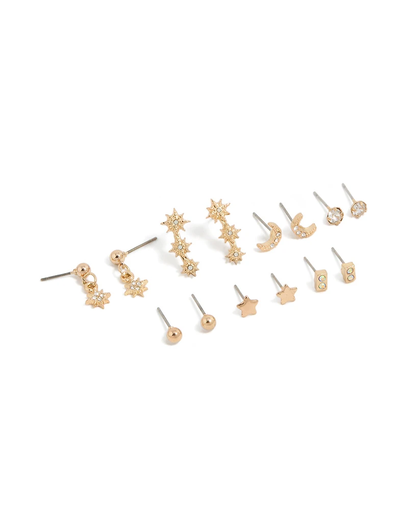 Boucles d’oreilles dorées Diamante Étoile et Lune en pack de 7