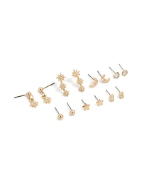 Boucles d’oreilles dorées Diamante Étoile et Lune en pack de 7