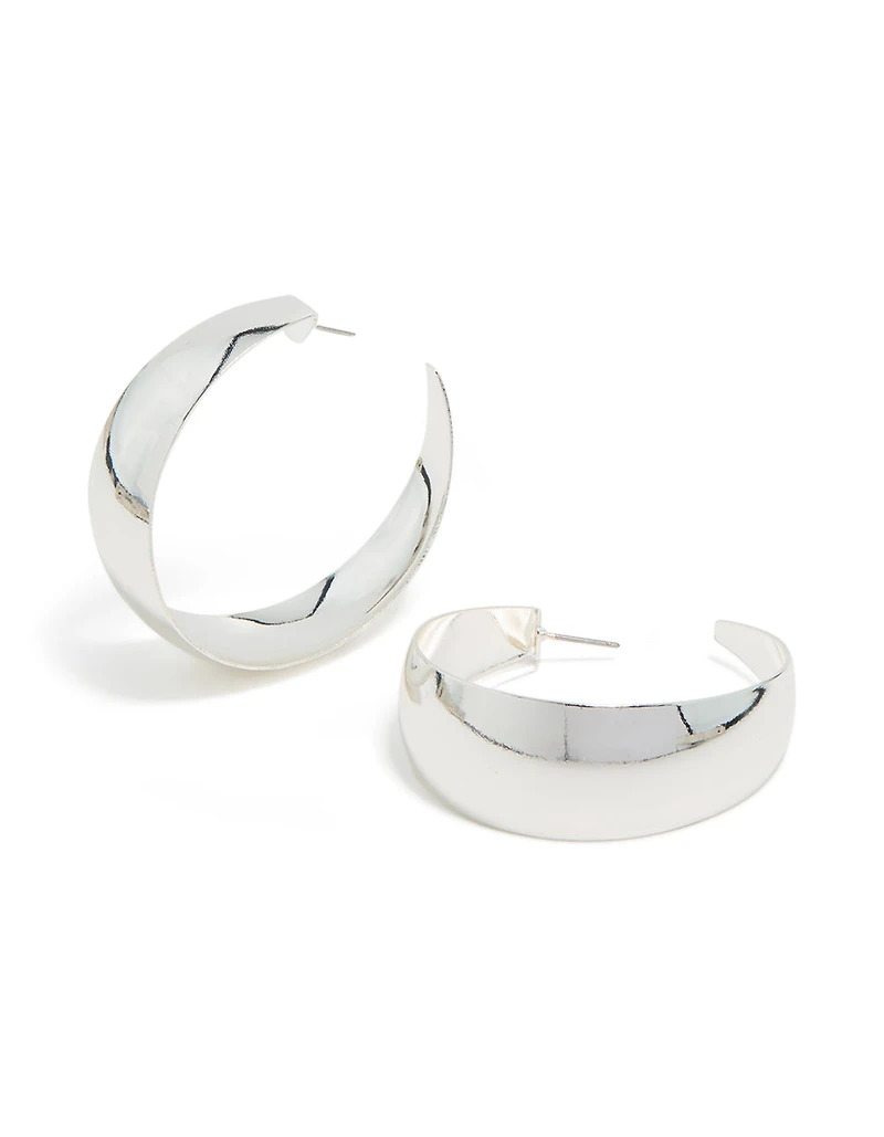 Silver Plated Smooth Thick Hoop Earrings