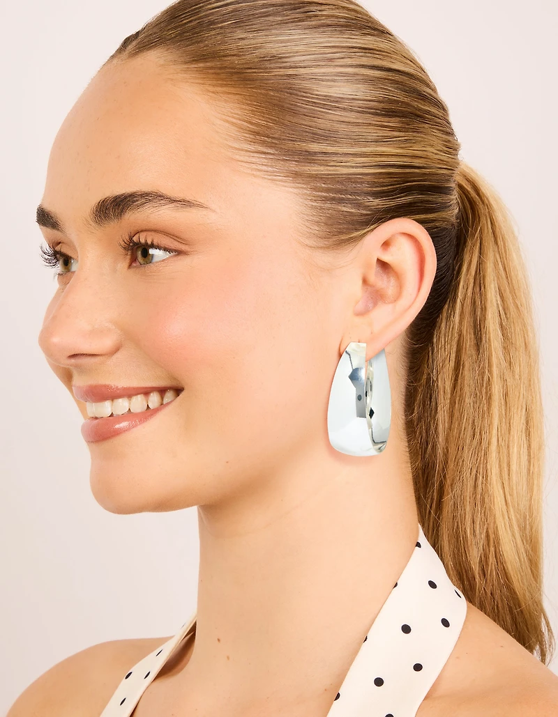 Silver Plated Smooth Thick Hoop Earrings