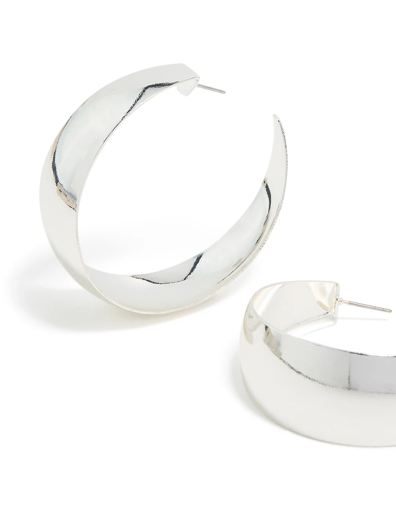 Silver Plated  Smooth Thick Hoop Earrings
