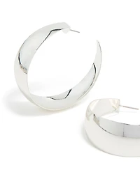 Silver Plated  Smooth Thick Hoop Earrings