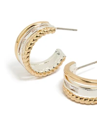 Mixed Metal Plated Diamante Triple Layered Small Hoops