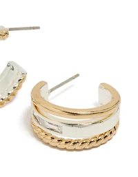 Mixed Metal Plated Diamante Triple Layered Small Hoops