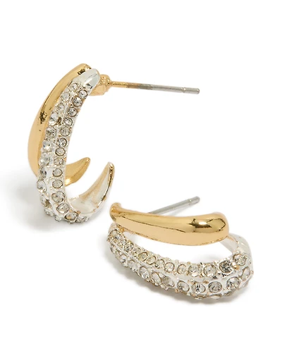 Boucles d’oreilles diamants double couches plaquées en métal mixte
