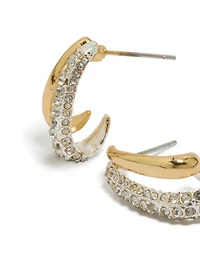 Mixed Metal Plated Double Layered Diamante Earrings