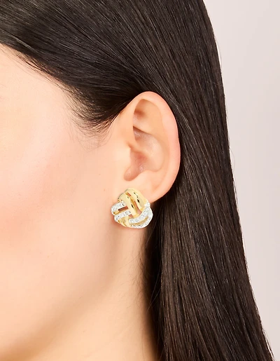 Mixed Metal Plated  Diamante Knot Stud Earrings
