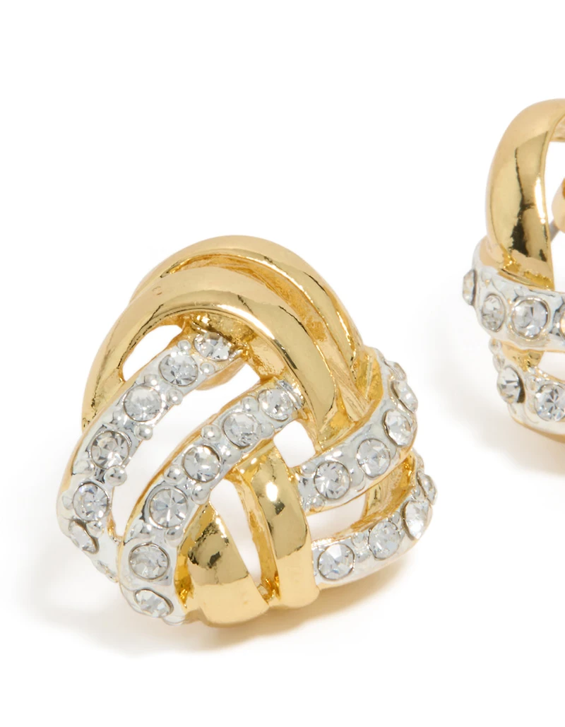 Mixed Metal Plated Diamante Knot Stud Earrings