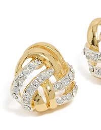 Mixed Metal Plated  Diamante Knot Stud Earrings